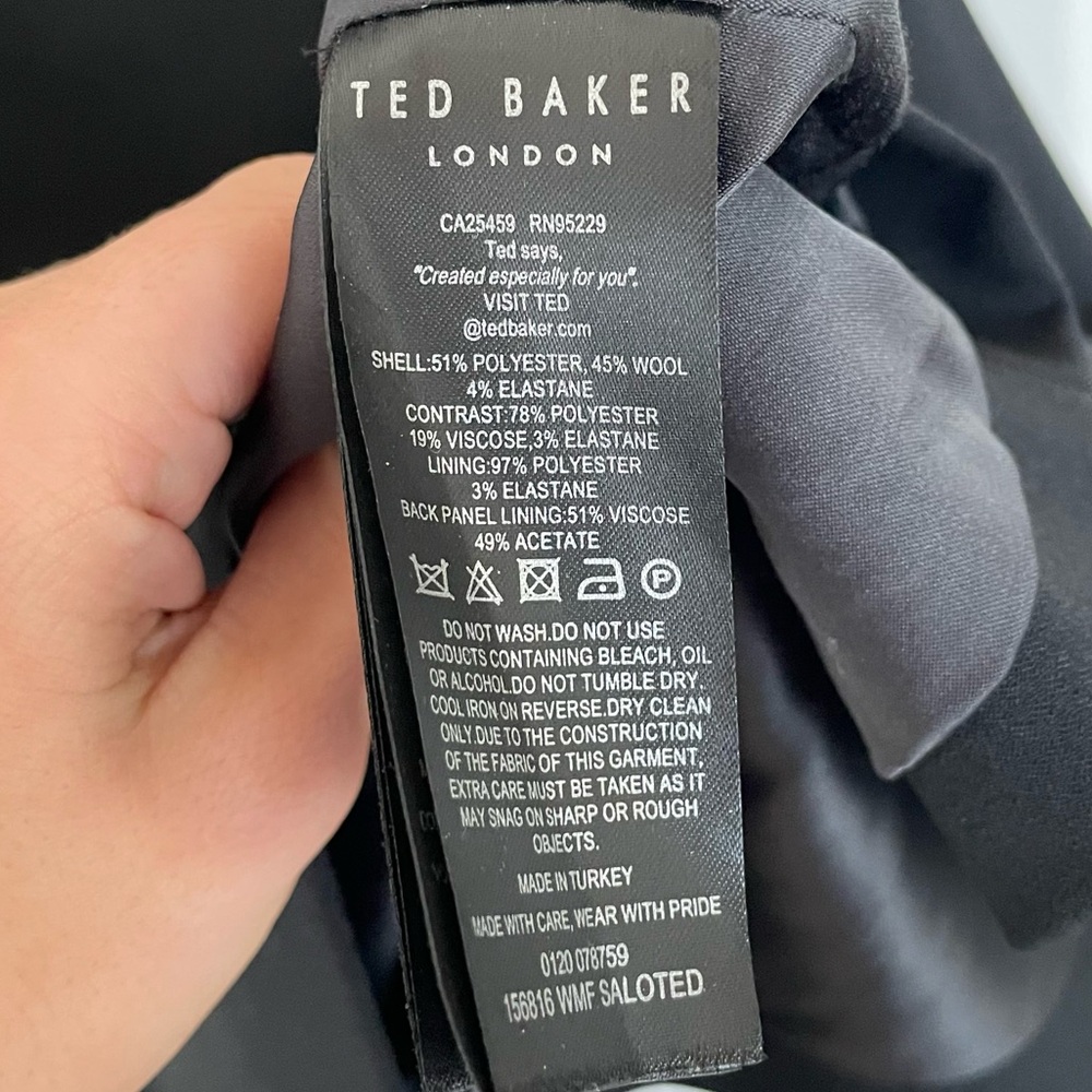 Ted Baker Saloted Sleeveless Black Wool Blend Sheath Dress - Size 4 - Picture 8 of 8